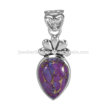 Diseñador de cobre púrpura turquesa piedras preciosas 925 colgante de plata sólida